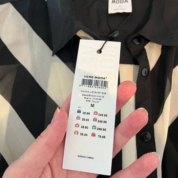 Vero Moda black and white Striped Button Up Shirt Blouse - brand new - Picture 5 of 8
